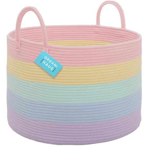 Cute Basket for Pastel Rainbow Classroom Decor 20x13, Toy Basket - Picture 1 of 7
